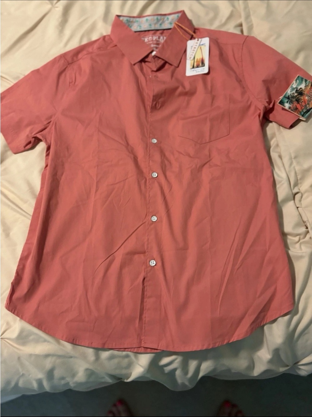 Free Planet size medium‎ color coral  NWT Resort Vacation Casual Mens Button
